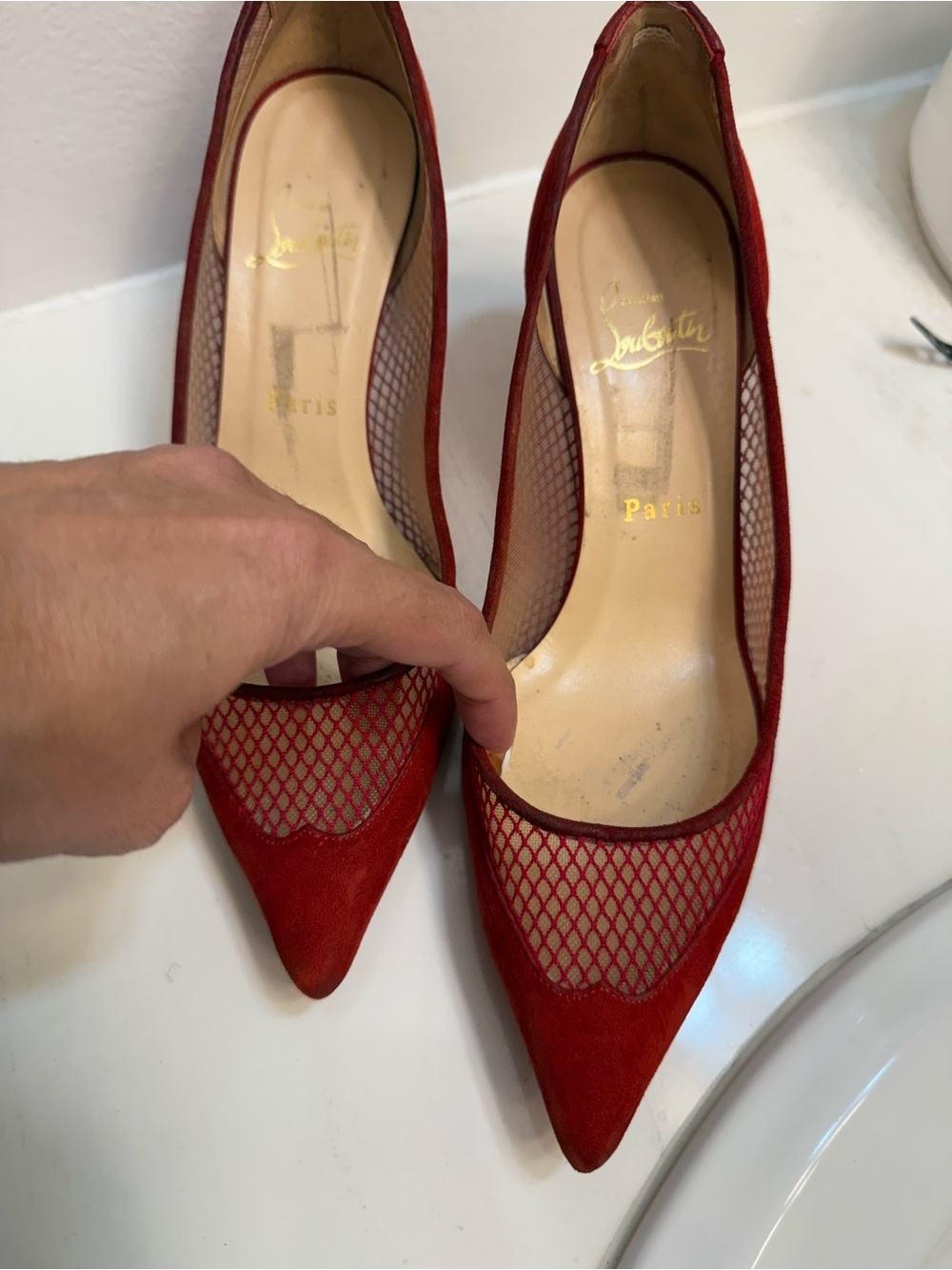 Louboutin Red Mesh Pointed-Toe Women’s Pumps 37.5
